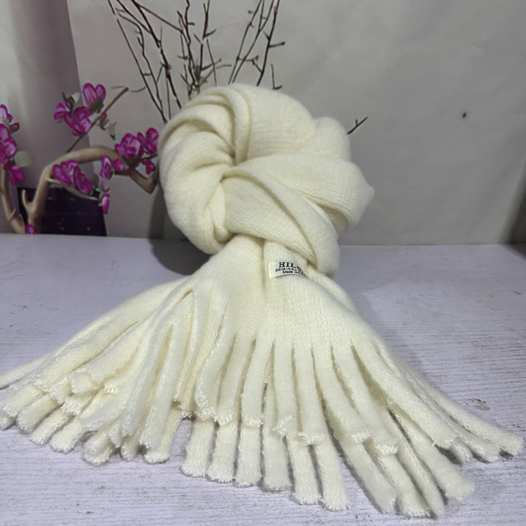 Solid Color Tassel Soft Waxy Plush Scarf for Women Autumn and Winter Plus Velvet Thickened Versatile Couple Student Warm Scarf