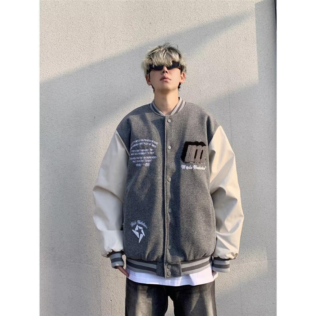 

Весенне-осеннее красивое пальто из искусственной кожи для мужчин, модный бренд в стиле Гонконга, японский стиль Харадзюку, корейский стиль, модная свободная куртка 3XL серый