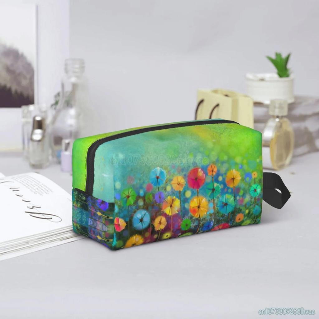 Abstract Watercolor Flowers Makeup Bag for Women Girls Colorful Florals Toiletry Bag Fashion Casual Storage Bags Waterproof