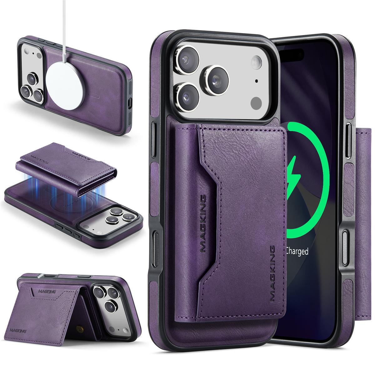 

Detachable RFID Blocking Cards Solt Wallet Phone Case for IPhone 17 Pro Max 16 Plus 15 14 13 12 Stand Wireless Charging Cover iPhone17 фиолетовый