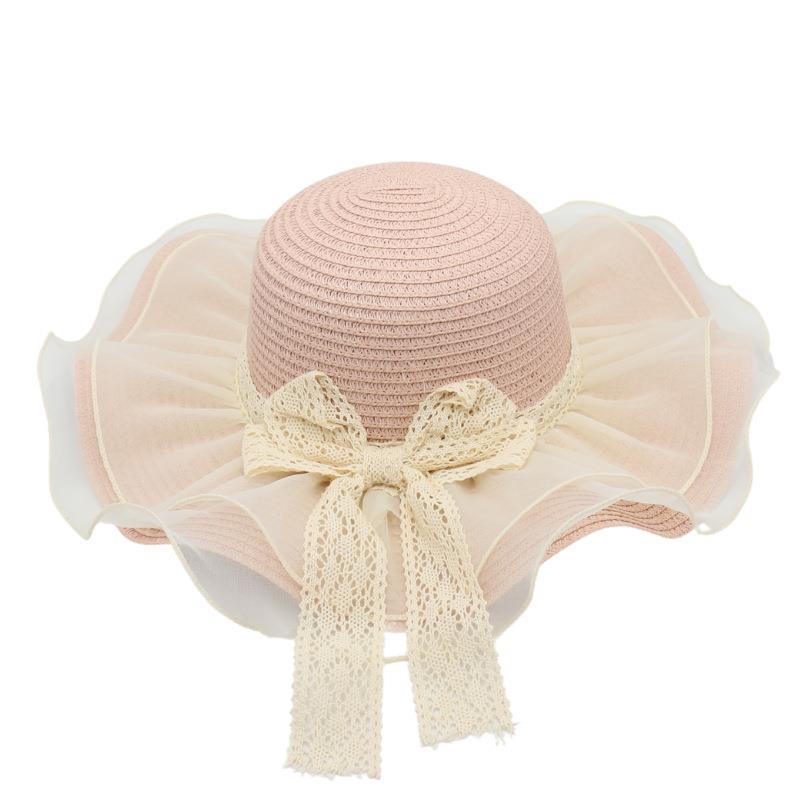 Bow Straw Hat Mesh Visor Sanya Beach Hat Women'S Thin Breathable Ins Wind Cool Hat