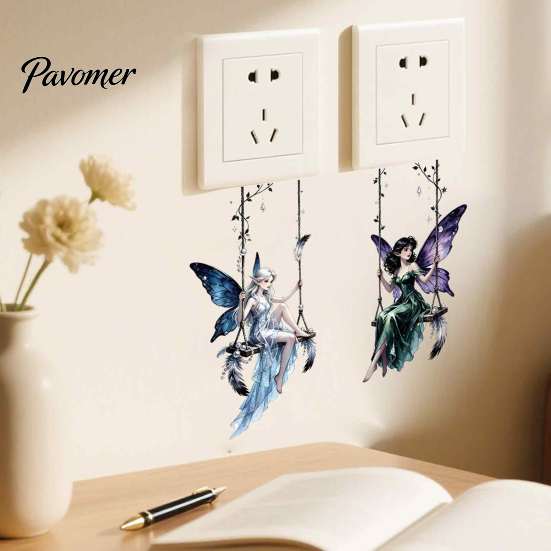 Forest Style Wall Stickers Swing Fairy Switch Sticker, Decorative PVC Self Adhesive Decal for Light And Socket Panels, Creative Gift Girls Romantic