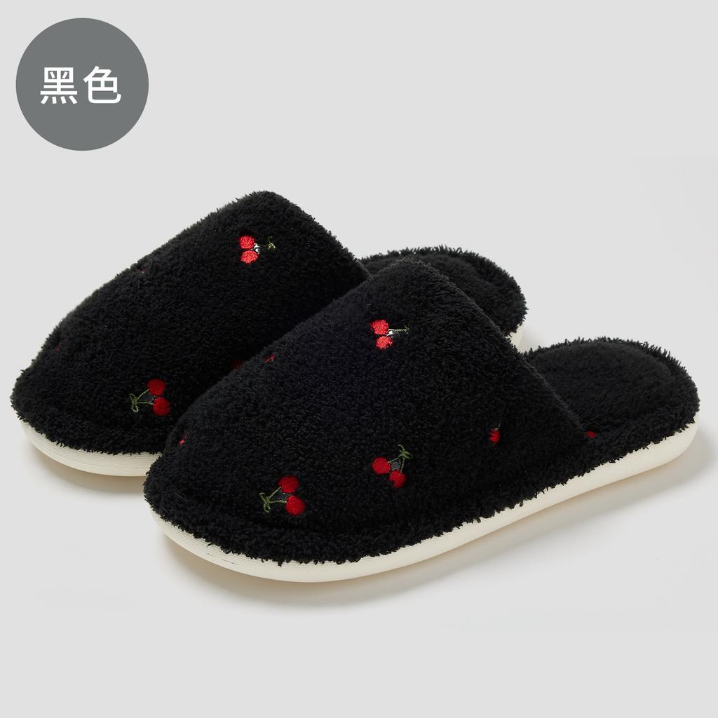Cute Cherry Cotton Slippers Autumn and Winter Plush Warm Home Indoor Home Non-slip Floor Mop