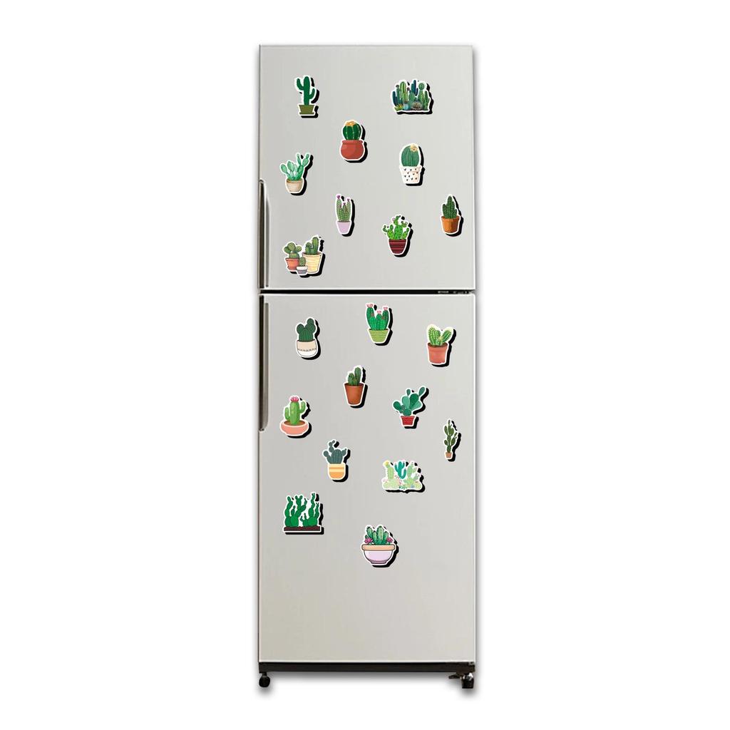 Set of 20 Cactus Soft Magnetic Fridge Magnets - Green Potted Plants, Waterproof, Creative Design