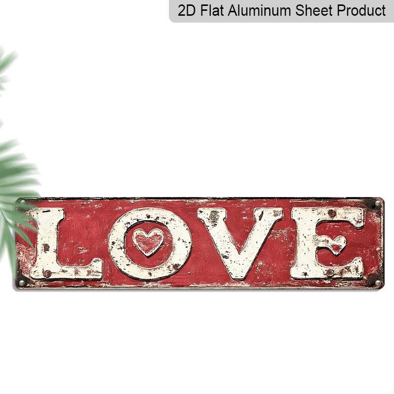 

Red, Vintage, Rustic, 2D Flat, 1pc Large LOVE Metal Wall Sign with Distressed Heart Cutout Letters - Aluminum Decorative Sign Art Suitable for Home 40cm x 10cm