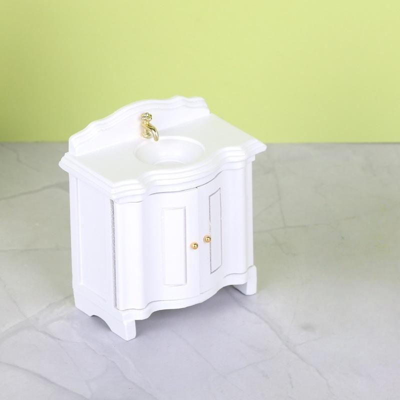 1Pcs Doll House Miniature Bathroom Sink Cabinet Prop Realistic 1/12 Scale Dollhouse Simulation Wash Basin Toy Diy Accessories