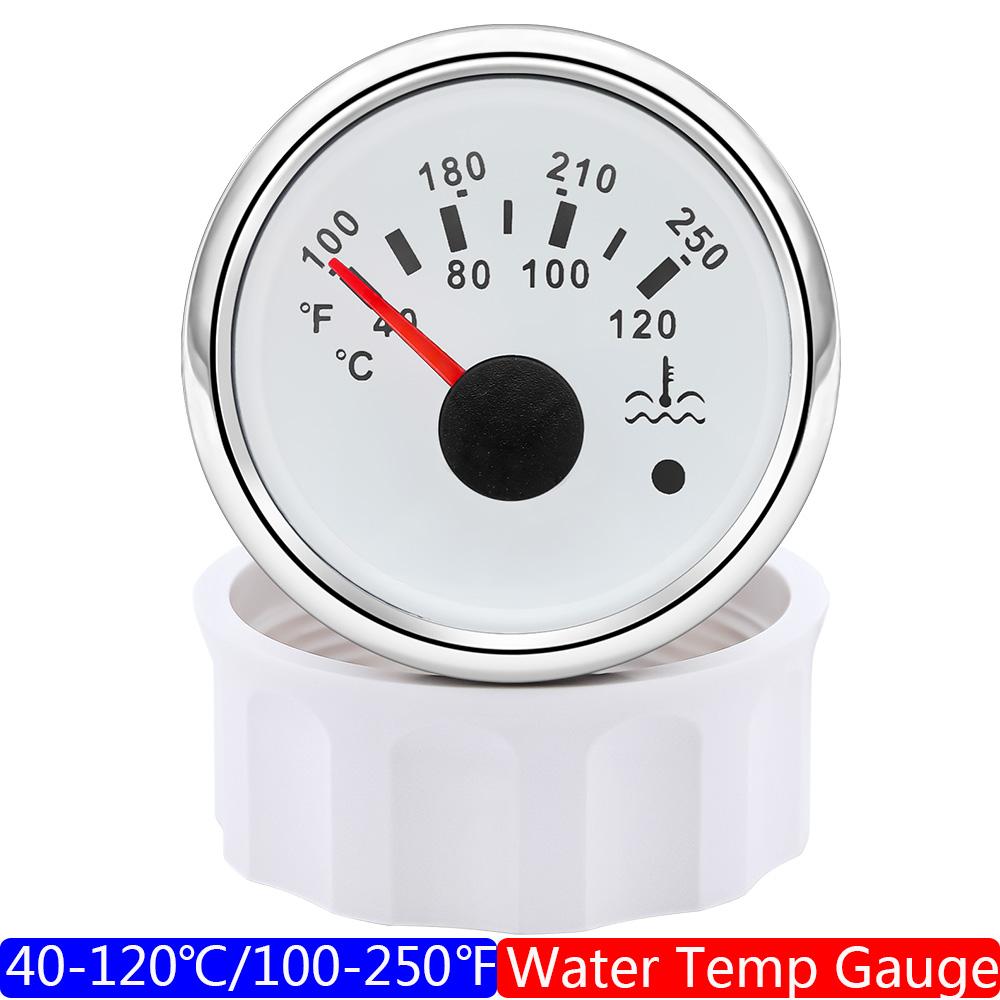 

40~120 градусов по Цельсию, датчик температуры воды с предупреждающей лампой, 2 дюйма, 52 мм, красная подсветка, 100~250 ℉, подходит для морских лодок 9-32 В