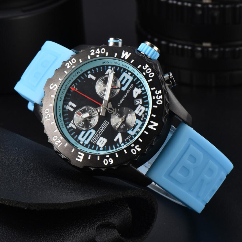 Orologio da Uomo al Quarzo Sportivo Multifunzione di Alta Gamma Sei Lancette Professionale Quadrante da 42mm Cinturino in Silicone Impermeabile meno