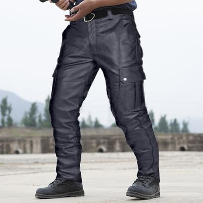 Men Faux Leather Pants with Multi Pockets Slim Fit Smooth Surface Zipper Button Closure Solid Color Street Style Party Nightclub Performance Trousers