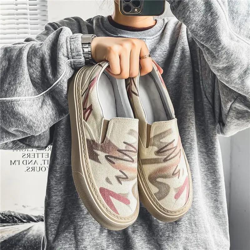 Summer Canvas Sneakers Male New In Men's Vulcanize Shoes Autumn Korean Style And Cheap Size 45 Slip-ons Designer Luxury Work 44
