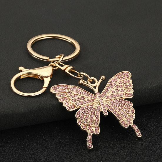 Keychain Pendant Sparkling Rhinestones Butterfly Charm Key Chain with Lobster Clasp Electroplated Key Holder Bag Accessory