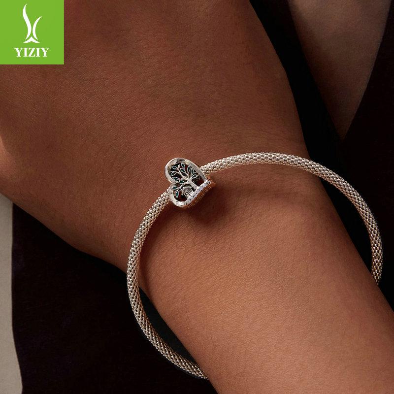 Yin Ziyun Heart-Shaped S925 Sterling Silver Family Tree DIY Bracelet Beads