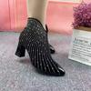 Fashionable Metal Sequin Pointed Toe High Heels Short Boots Elegant Autumn Winter New Arrival Low Heel Single Shoes Rubber