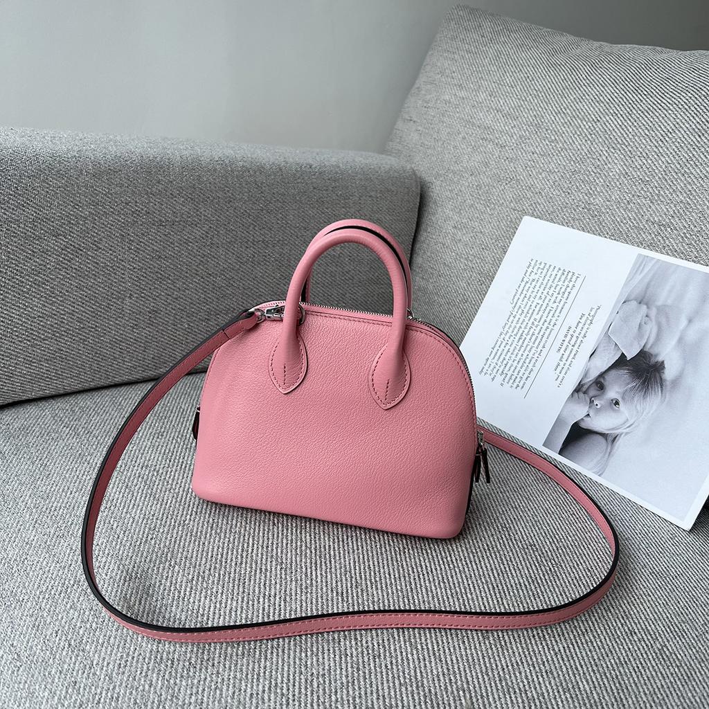 Mini Goat Pattern Top Layer Cowhide Shell Bag, Genuine Leather Crossbody Bag, Fashionable Bowling Bag, Versatile Handbag