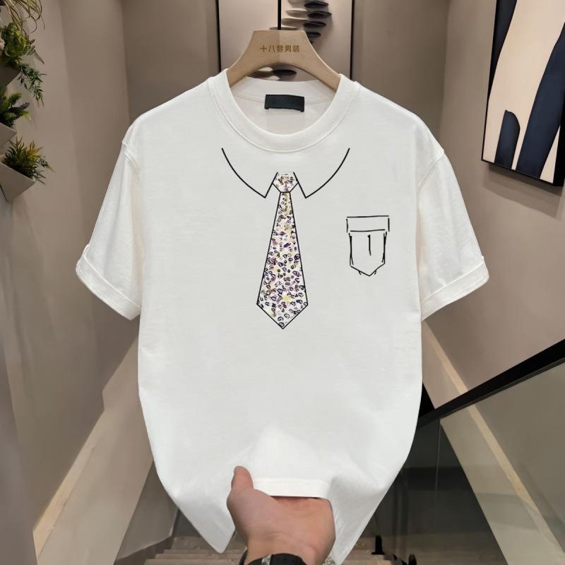 Heavy cotton short-sleeved T-shirt men's summer fashion printing loose and versatile half-sleeved T-shirt men's clothing