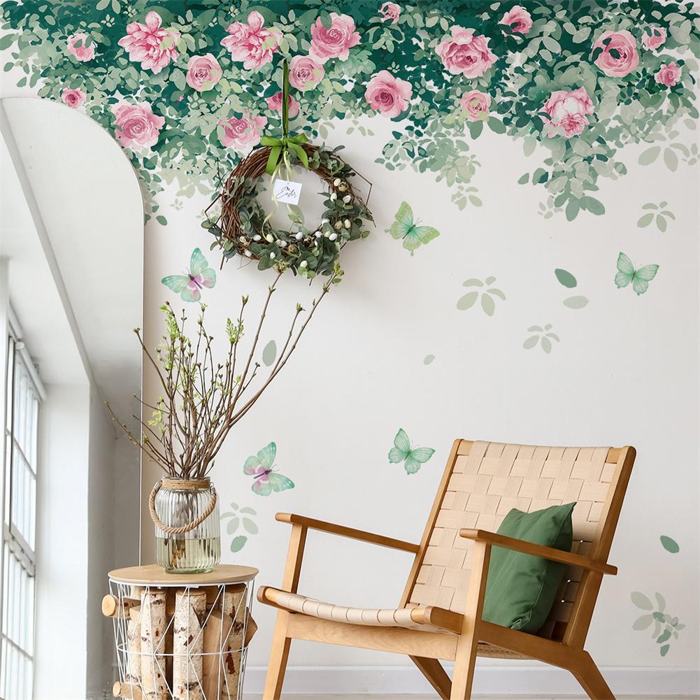 Green Leaf Wall Decals Plant Flower Butterfly DIY Removable Wall Stickers Peel And Stick Art Wallpaper For Living Room