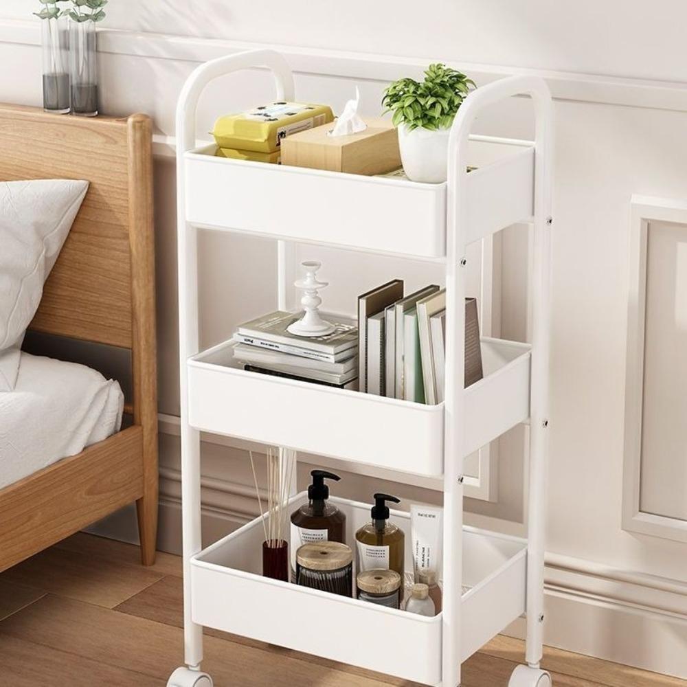 Wiht Wheels Storage Rack Space Efficient Mobile Storage Rack Double Layers Handcart Kitchen