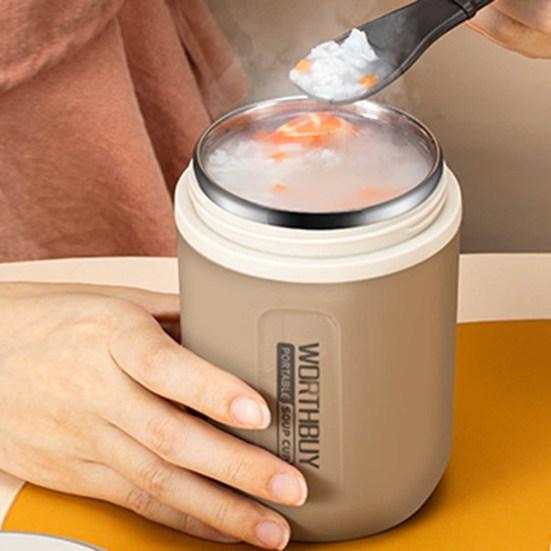 1 Set 480ml Breakfast Cup Anti-leak Anti-scalding Keep Freshing with Handle 304 Stainless Steel Heat