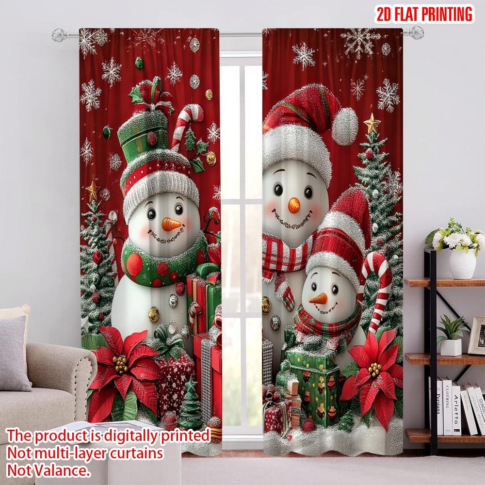 

2pcs Merry Christmas Curtains Snowman1 Machine Washable Polyester Without Electricity Birthday Party Use for bedroom living room 52.50 × 116.00 cm 2 pcs