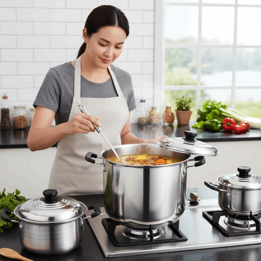 Ensemble de 5 marmites 16-24 cm Acier Inoxydable Approfondi Marmite Américaine Gadget de Cuisine