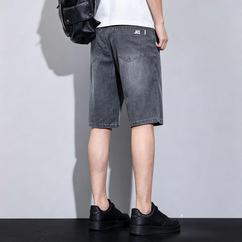 Summer thin denim shorts men's versatile ice oxygen casual pants trendy brand summer loose straight five-point breeches