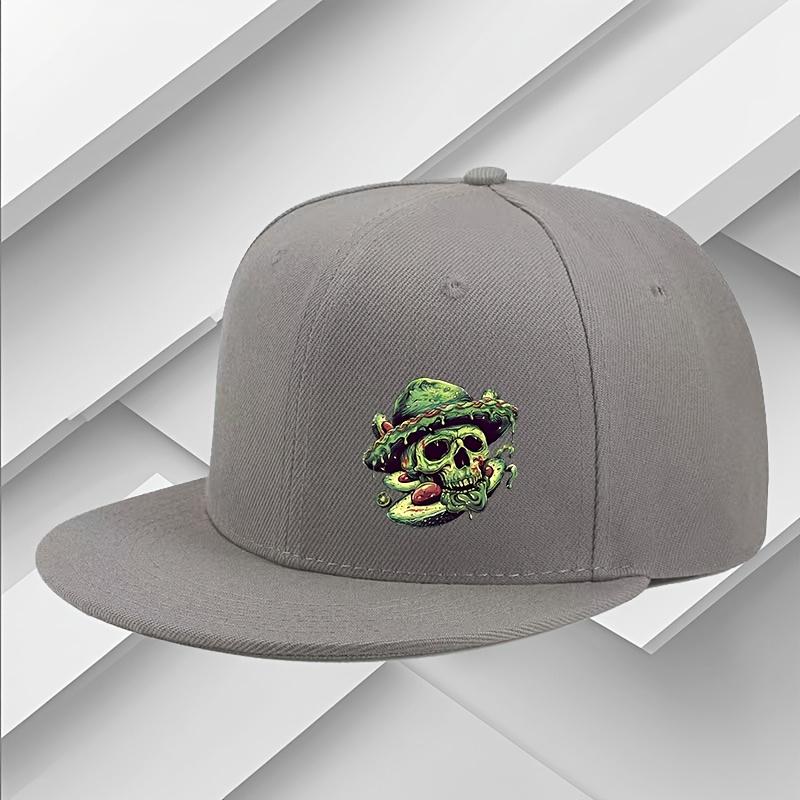 

Avocado Skull Design Flat Brim Cap Polyester HipHop Style Adjustable Baseball Hat Unisex Casual One Size