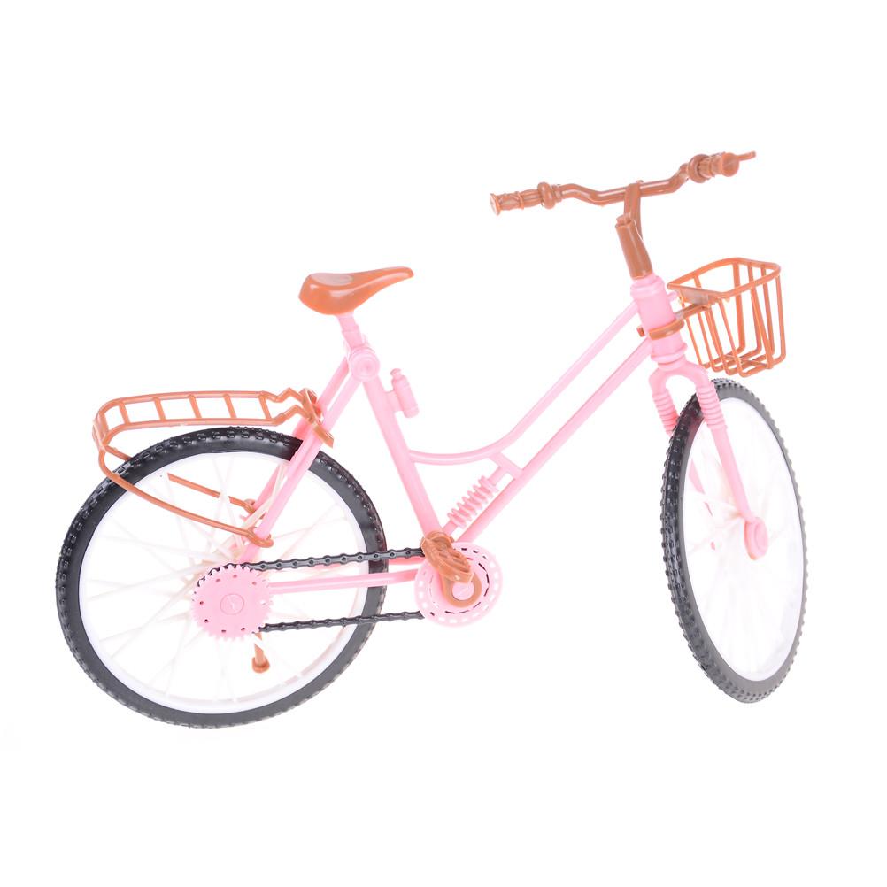 1pc Fashion Beautiful Bicycle Fashion Detachable Pink Bike with Brown Plastic Basket for Kids Dolls Accessories Size: 26*8*17