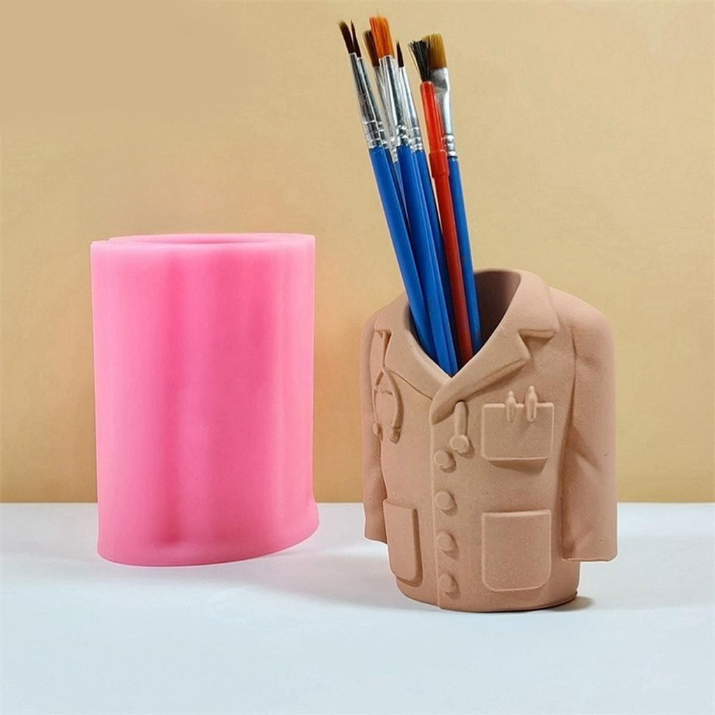 Silicone Mold for Doctor Coat Shaped Pen Holder Plaster Cement Flower Pots Making Mould Handicraft Enthusiast Supplies