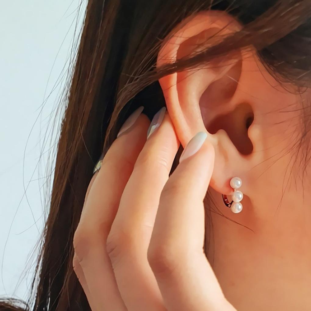 

Women s 92.5 Silver 5K Plated Round Pearl One-Touch Earrings pink gold