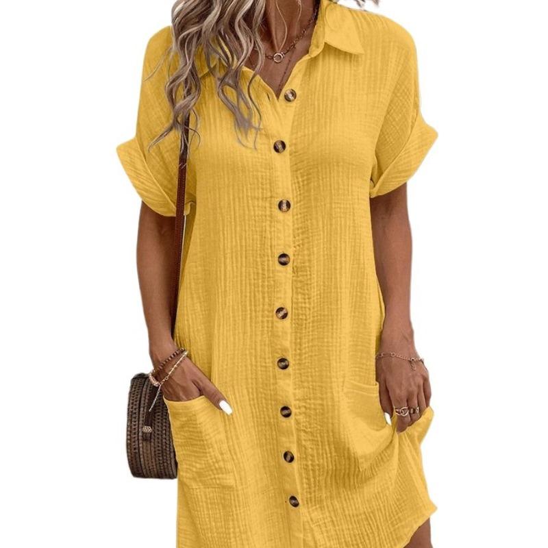 Women's Fashion Summer Spring Solid Color Print Short Sleeve POLO-Neck Casual Dresses