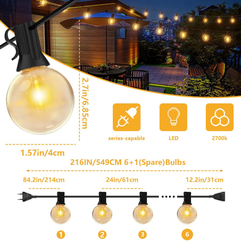 

32.3M Светодиодные гирлянды с шарами G40 Водонепроницаемые уличные садовые гирлянды для террасы, сада, паба, украшения рождественской вечеринки Eu plug