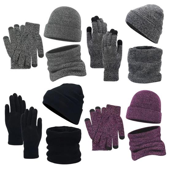 Outdoor Winter Gear for Cycling Travel Hat Scarf Gloves Set Adults, Cozy Knitted Hat, Warm Unisex Large Heads Neck Warmer Men Women Cold Weather