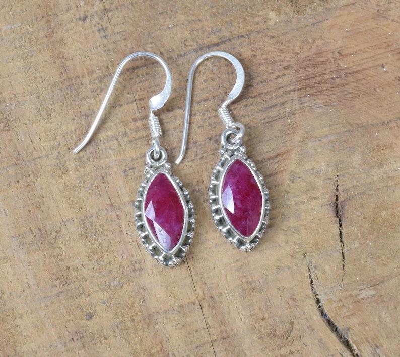 Solid 925 Sterling Silver Ruby Dyed Gemstone Marquise Shape Earrings Handmade Boho Earrings Silver Jewelry