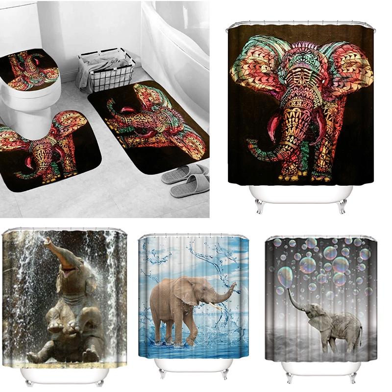 Colorful Elephant Shower Curtain Waterproof Washable Bathroom Decor With 3d Printing And Hooks