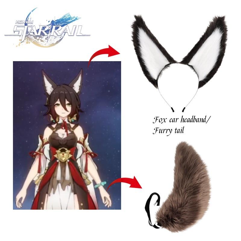 Rail Honkai Star Tingyun Cosplay Plush Fox Ear Headband Furry Tail Accessories