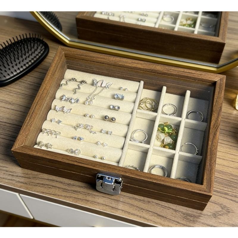 Vintage Styles Jewelry Box Crafted from Wood Featuring Compartments for Earrings Necklaces Rings