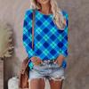 Women's Autumn and Winter Love Plaid 3D Printing Round Neck Long-sleeved T-shirt Comfortable, Fashionable and Breathable