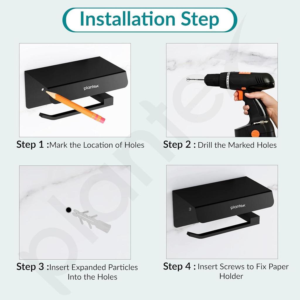 Platinum 304 Grade Stainless Steel Toilet Paper Holder with Mobile Stand/Toilet Paper Roll Holder for Bathroom Accessories (Matt Black)