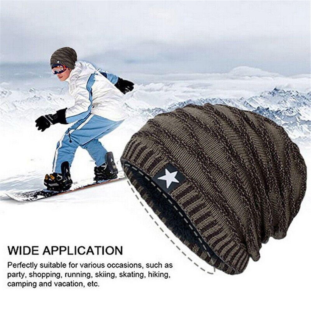 Men Women Fleece Lined Warm Thermal Ski Cap Beanie Hat Knitted Cap Skullies Hat