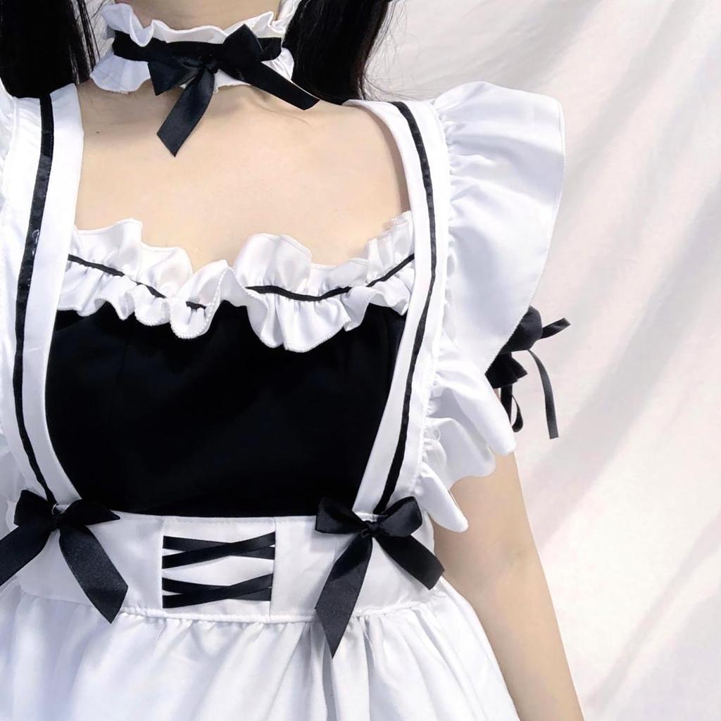 Asminlee Maid Cute and Gakuen Alice Cute Maid Plus Size Fancy Top and Bottom Unisex Costume, Popular, Long, Black, Costume, Beginner's Set, Outfit,