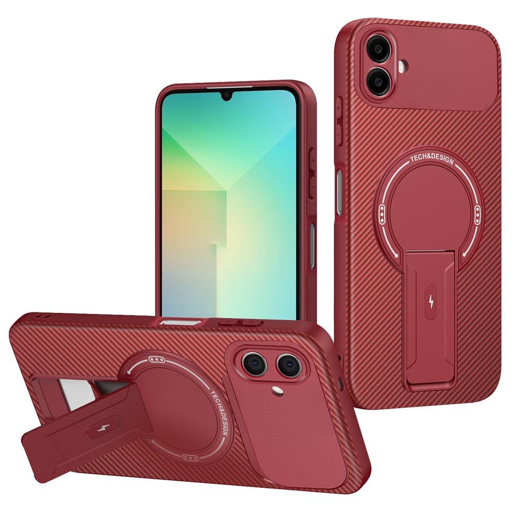 For Samsung Galaxy A06 4G Case with Kickstand Carbon Fiber Texture PC+TPU Phone Cover