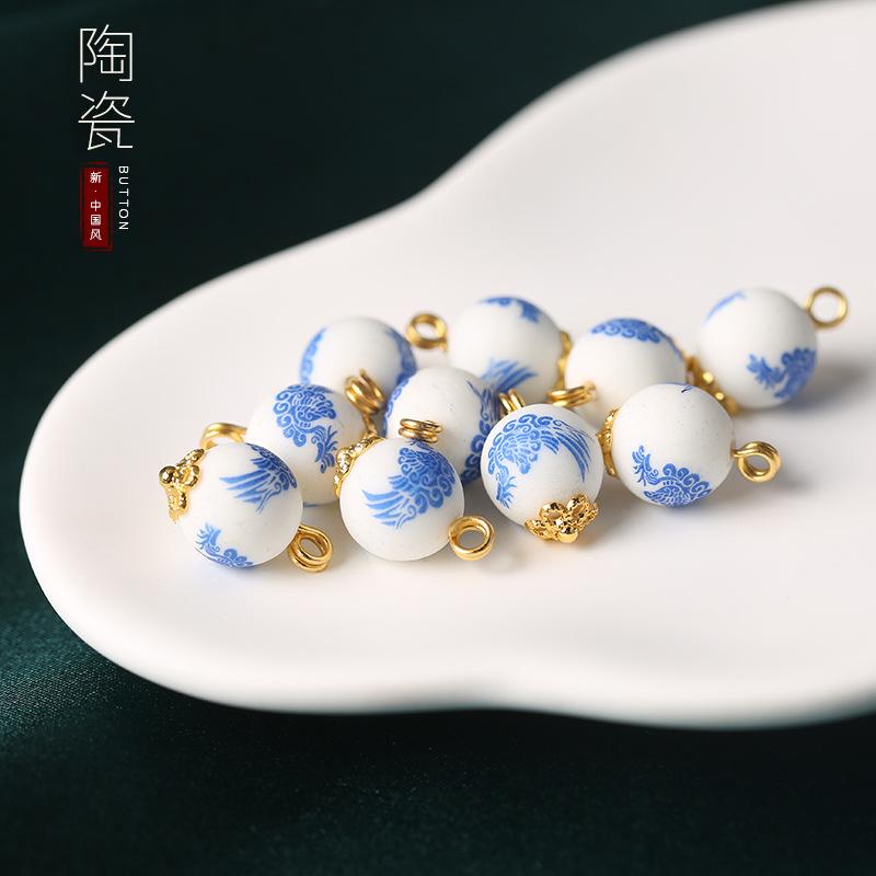 Ceramic Beads Buttons Blue And White Porcelain Decorative Buttons Chinese National Style Retro Cheongsam Buttons Hanfu Tang Suit Shirt Buttons
