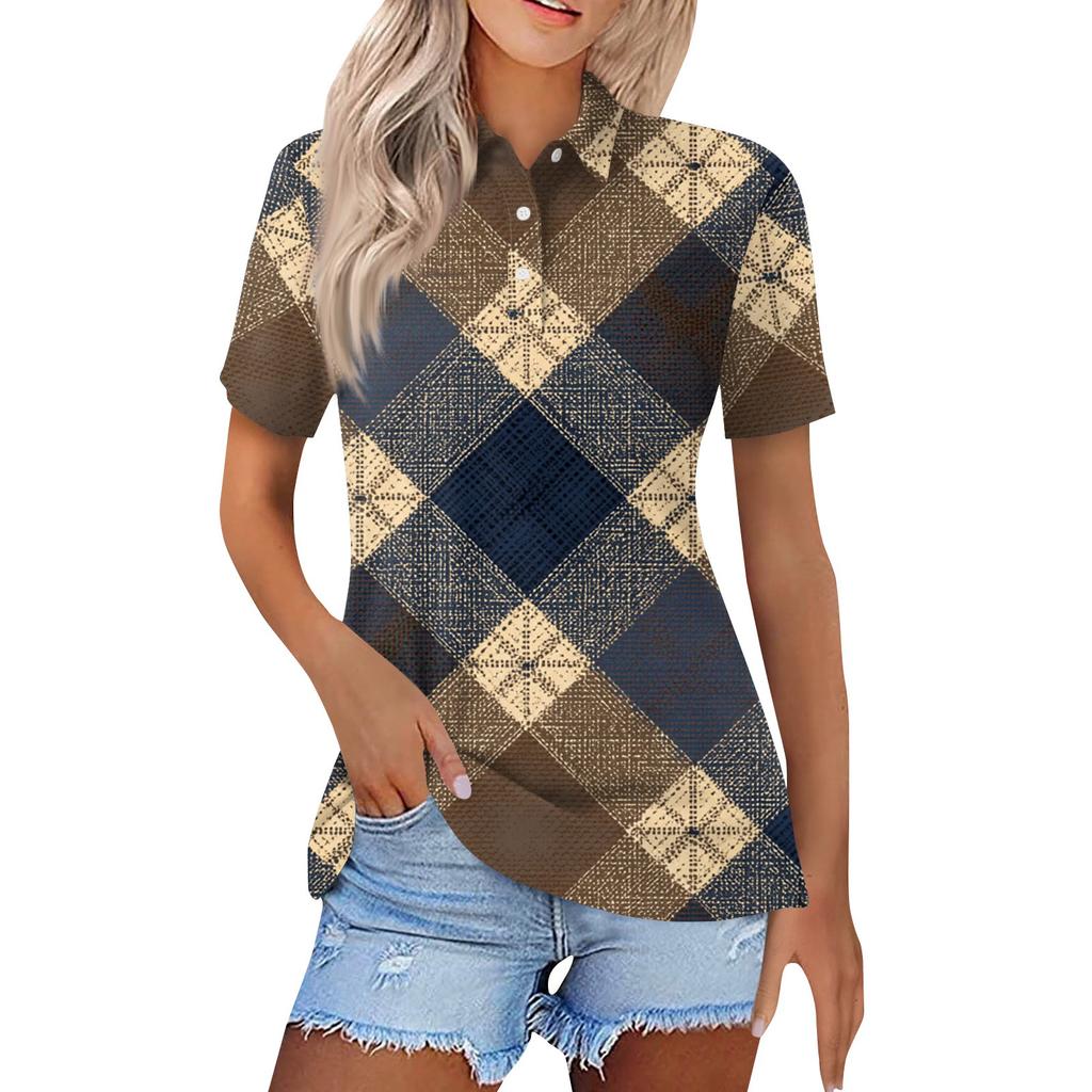 Modna damska koszula na co dzień z klapami i krótkim rękawem, z nadrukiem. Topy damskie zapinane na guziki