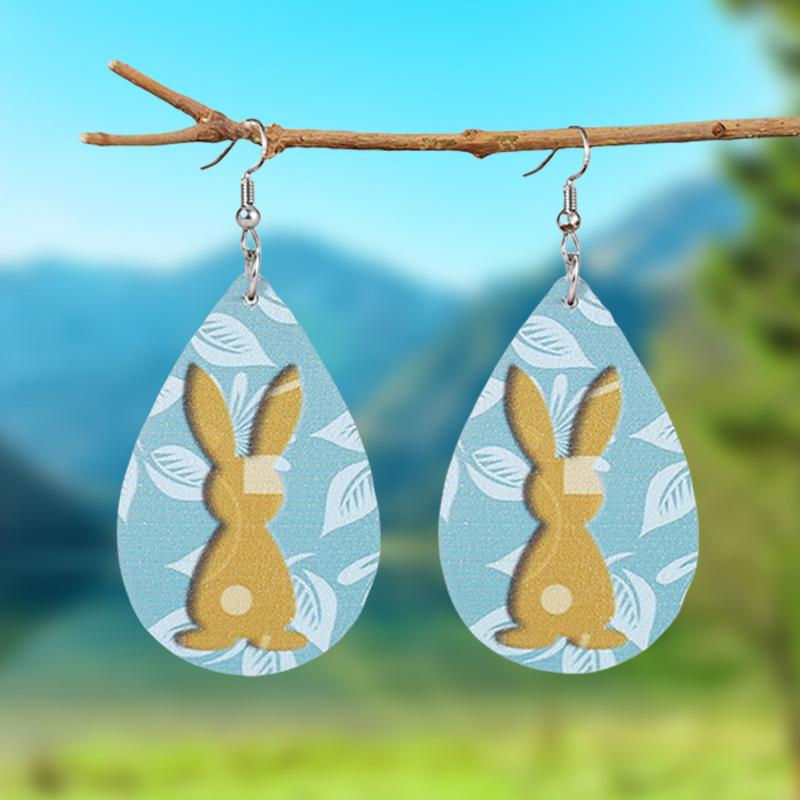 

1 Pair of Cute Yellow Easter Bunny Pattern Teardrop Earrings Faux Leather Earrings Romantic Holiday Gifts for Yourself and Your Friends