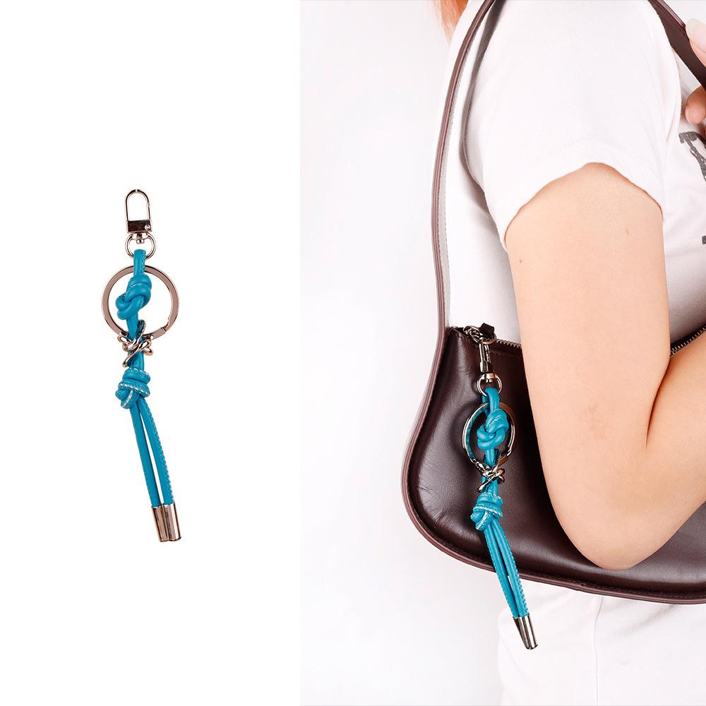 ins style candy color versatile simple and small double knot PU leather rope mobile phone lanyard accessories bag pendant keychain