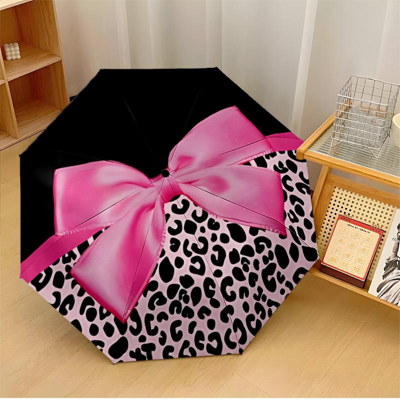 

Leopard in Floral Circle Printed umbrella windproof folding umbrella portable sun and rain umbrella suitable for gifting