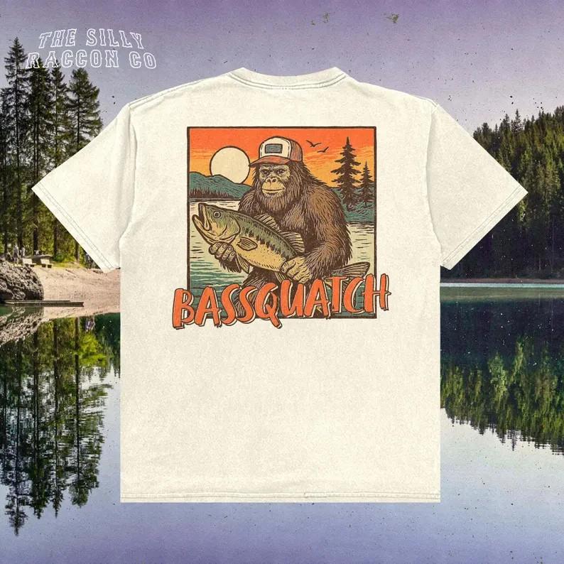 

Bassquatch Tee Vintage Bigfoot Fishing Shirt for Men Women Cryptid Tee S3XL Unisex T-Shirt XXXXL