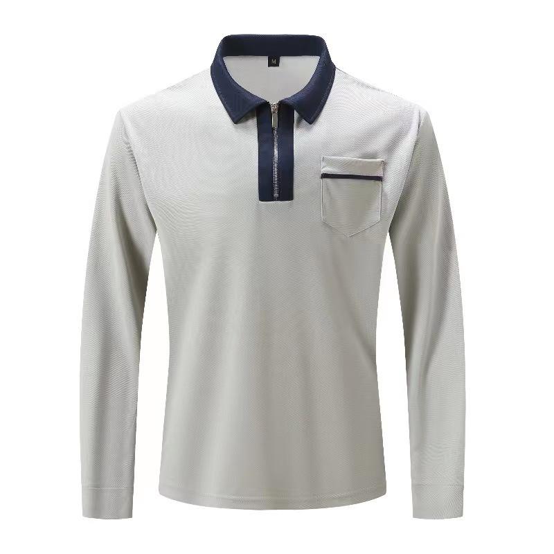 Neues Herren Herbst Langarm Revers Mode Schlank Tasche Herren Spleiß T-Shirt Polo Oberteile
