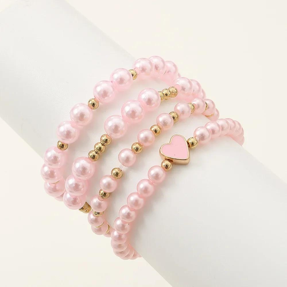 European and American New Children's Zircon Bracelet suit Little Girl Girl Love Oil Dropping Small Gold Beads Fashion Simple Four