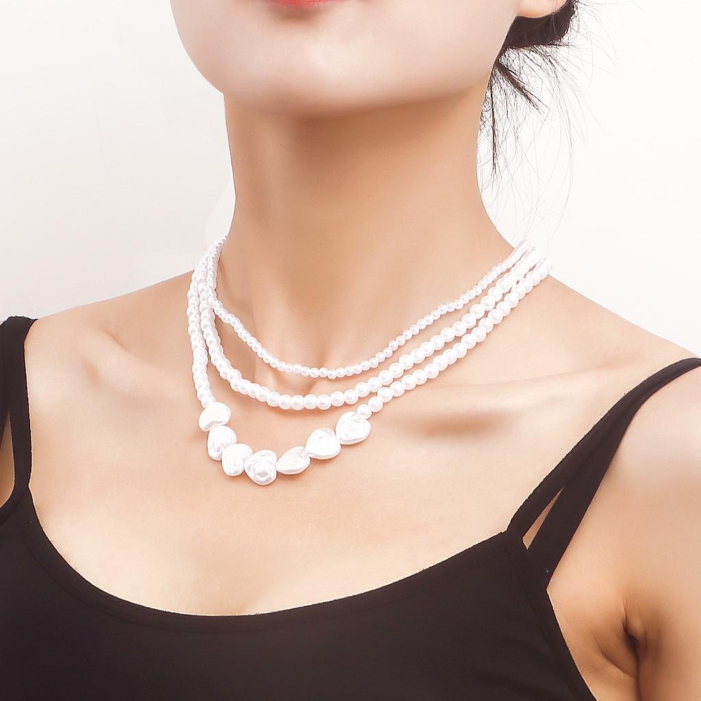 Europe, America, Multi-layer Bright Baroque Imitation Heart-shaped Pearl Neck Chain Necklace Jewelry Women, Cold Wind Sweater Chain